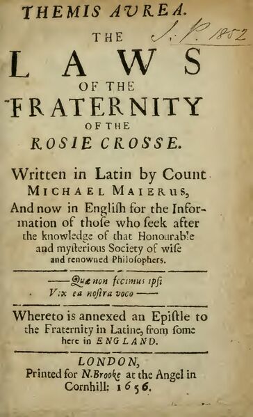 364px-Themis_avrea_the_laws_of_the_fraternity_of_the_Rosie_Crosse_-_M._Maier_(1656)-7_page-0001 Themis Avrea, The Laws of the Fraternity of the Rosie Crosse