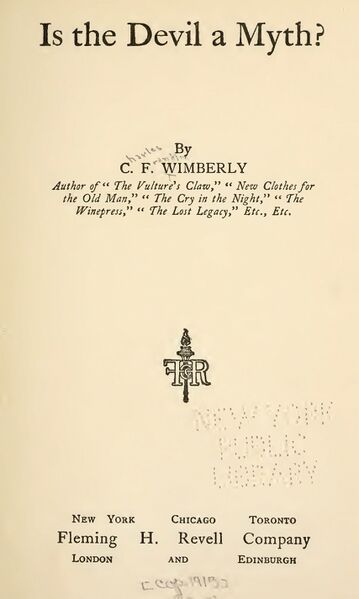 359px-Is_The_Devil_A_Myth_-_C_F_Wimberley_(1913)-3_page-0001 Is the Devil a Myth?