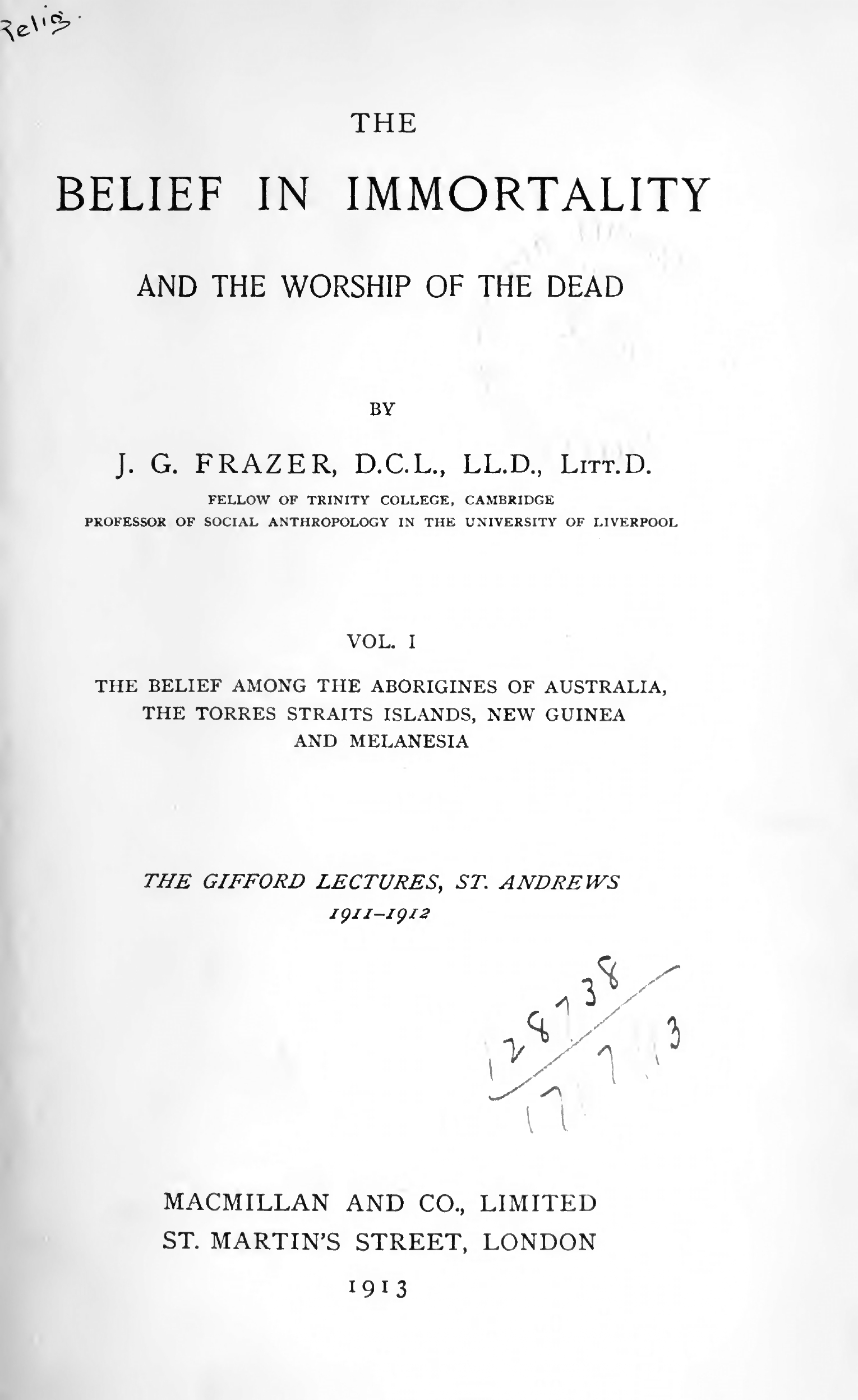 Belief In Immortality & Worship of the Dead - J Frazer (1913)-5_page-0001 The Belief in Immortality and the Worship of the Dead